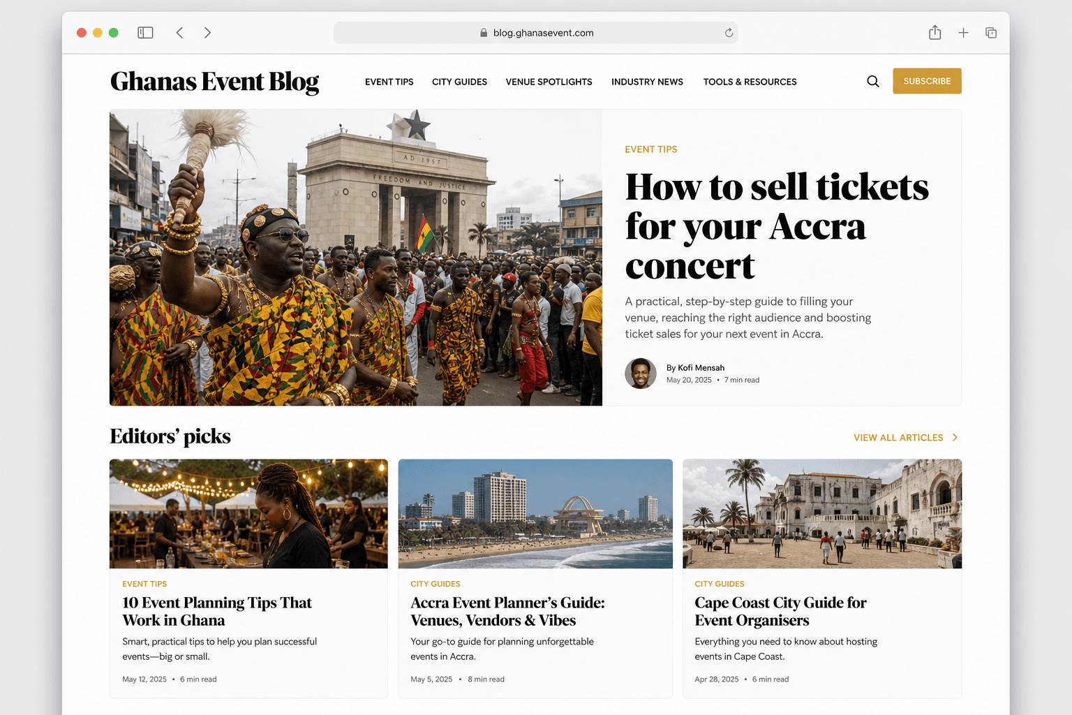 Ghanas Event Blog homepage mockup