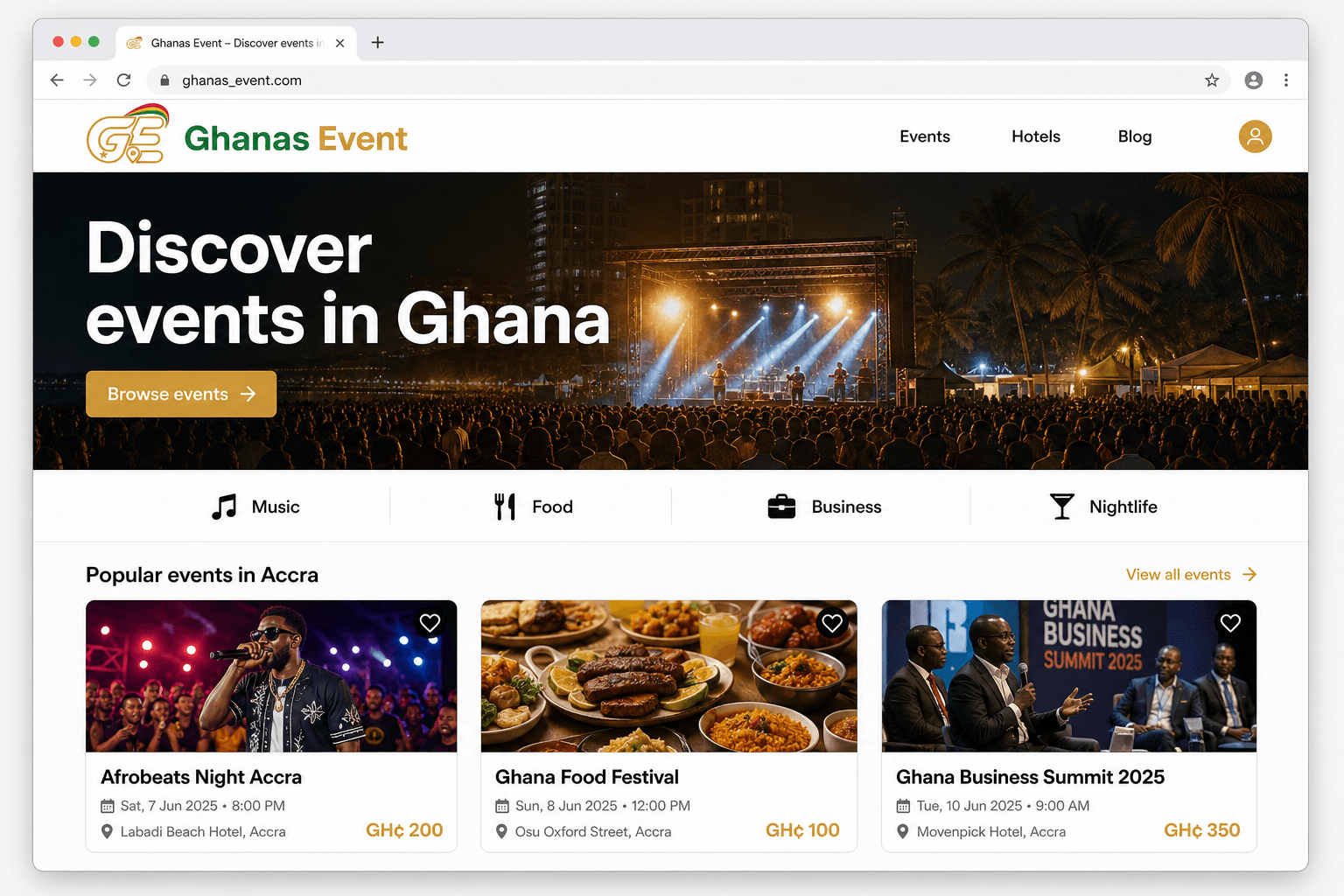 Ghanas Event homepage discovery mockup