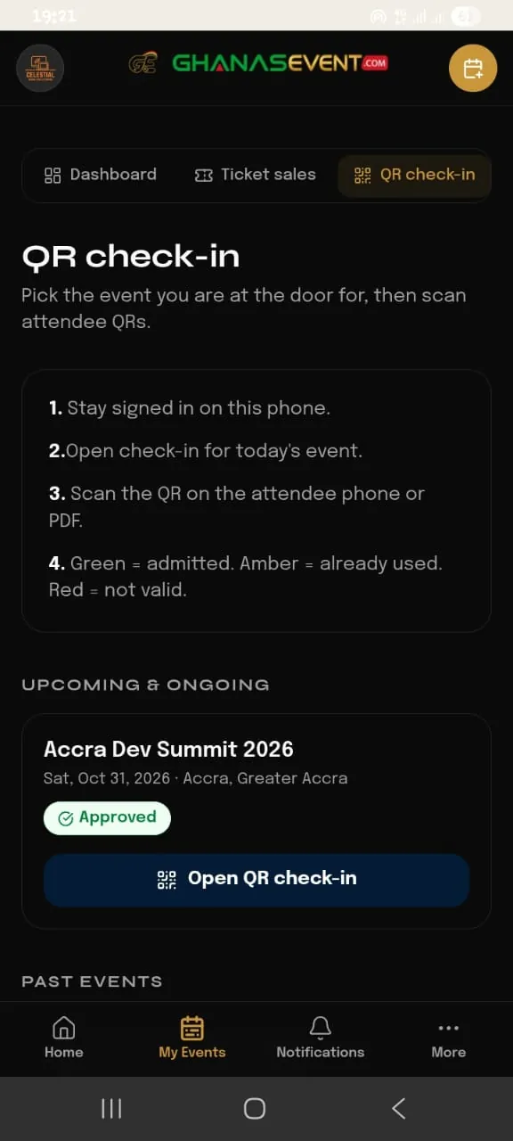 Organiser QR check-in for Accra Dev Summit