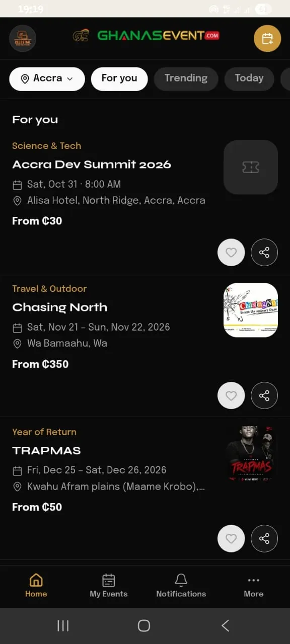 Home feed in dark mode